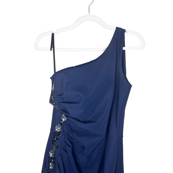CHIARA BONI Size 12 Lianette RC One Shoulder Midi Cocktail Dress Navy - Picture 3 of 14